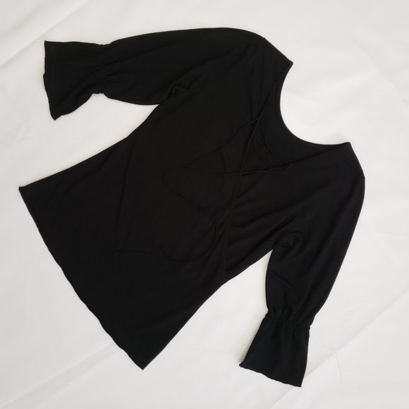 Adjustable Lace Up 3/4 Sleeve Surplice Shirt SZ S Black - Picture 6 of 7